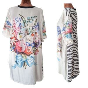 Emanuel Ungaro Floral Bouquet MixedโZebra Print Shirt Dress Size M